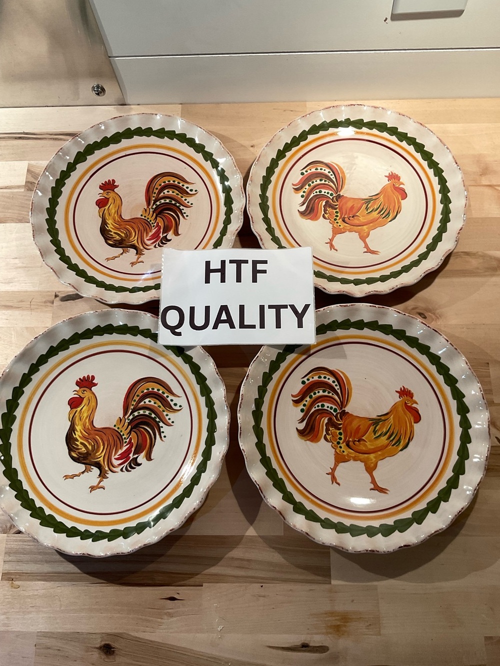 Williams Sonoma 4 Pc 9” Tuscan Rooster Plate Hand Painted Made In Italy 2010 Set